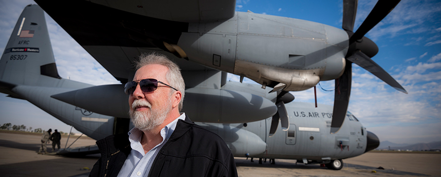 CW3E Director Marty Ralph with WC-130J aircraft at San Diego's Brown Field. (Photo: Erik Jepsen)