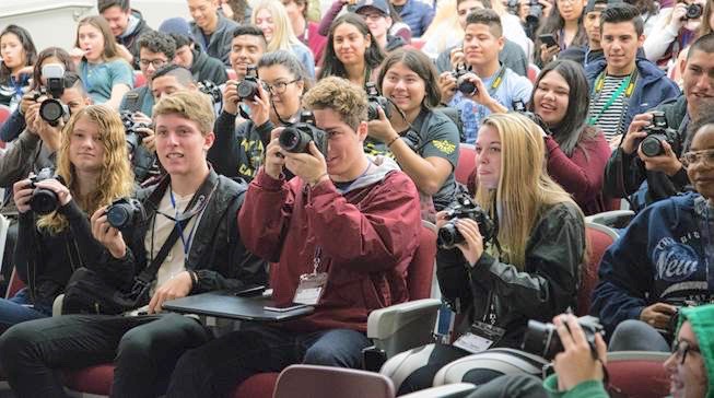 File photo from 2017 Photo 360 event at San Diego City College which drew 180 San Diego Unified students. Each participant will receive a DSLR camera for the day.