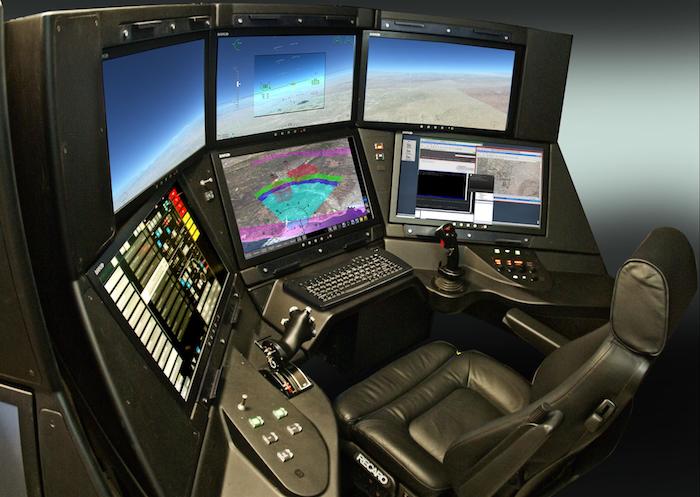 San Diego defense contractor General Atomics’ digital stations, like this advanced cockpit, support direct, real-time control of Predator/Gray Eagle-series aircraft. (Photo courtesy of General Atomics)