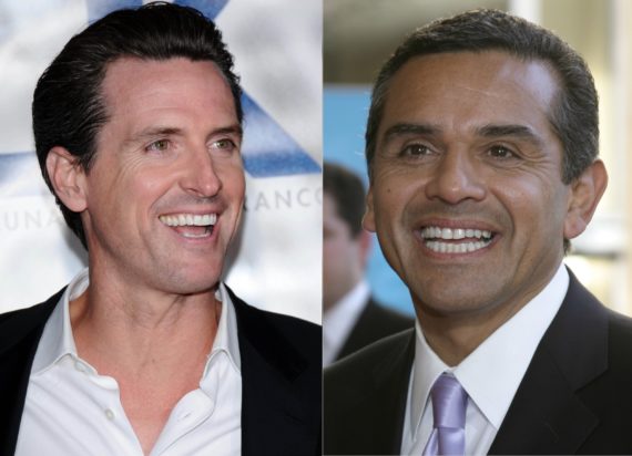 Lt. Gov. Gavin Newsom, left, and former Los Angeles Mayor Antonio Villaraigosa, both Democrats, are the gubernatorial frontrunners. (Images via Shutterstock)