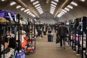 The three bridge shelters have brought the number of shelter beds in San Diego to 2,000, according to the mayor’s office. (Photo by Brennan Scott)