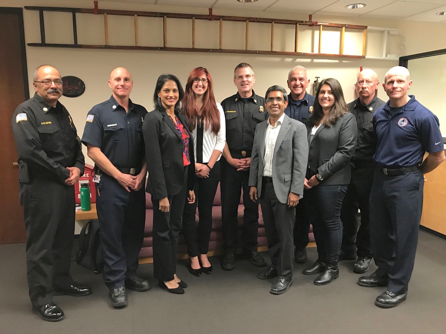 From left, members of the Salk-UCSD-SDFD firefighter wellness study: Kevin Ester, John Cerruto, Pam Taub, Adena Zadourian, Brian Fennessy, Satchidananda Panda, David Picone, Emily Manoogian, Chris Webber and Kurtis Bennett. (Credit: San Diego Fire-Rescue Department)