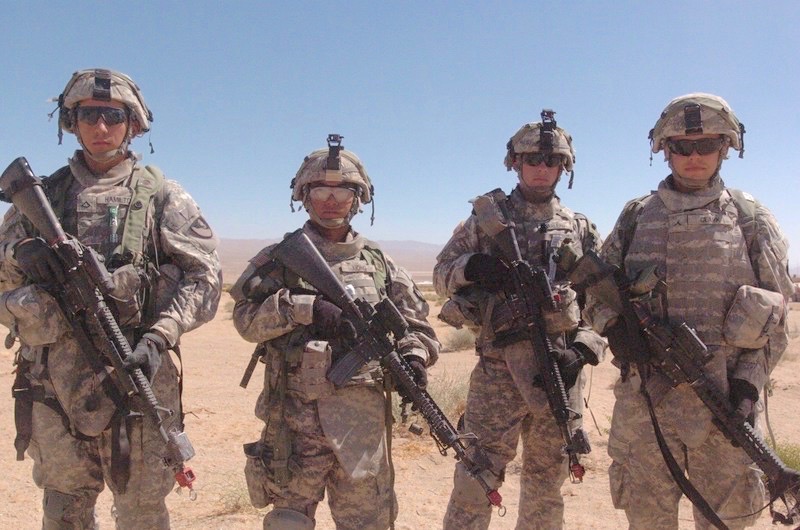 Soldiers from the 937th Engineer Company wearing Cubic’s MILES gear for training at NTC, Aug. 11. (U.S. Army photo by Pfc Chalon Hutson)