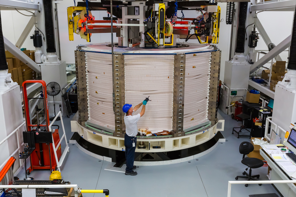 The first ITER Central Solenoid Module in production at General Atomics facility in Poway. (Photo courtesy of General Atomics)