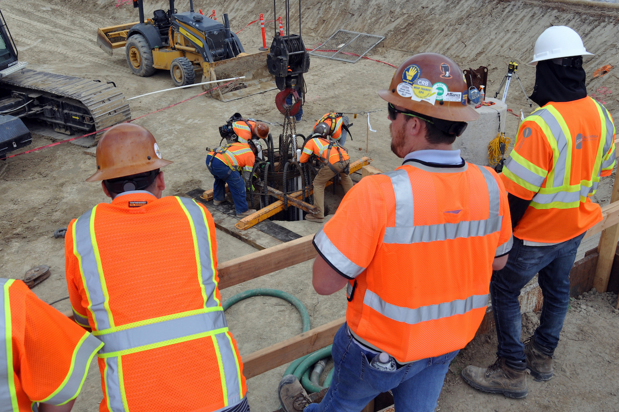 Construction crews are beginning foundation work for a bridge that will carry high-speed trains over Garces Highway in Kern County. (Photo credit: California High Speed Rail Authority)