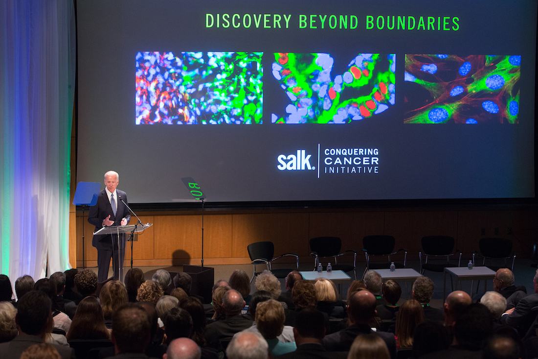 Former Vice President Joe Biden addresses cancer conference. (Credit: Salk Institute)