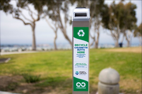 The Port recently installed 31 cigarette butt receptacles purchased from TerraCycle around San Diego Bay, in Port parks and in other Port areas.