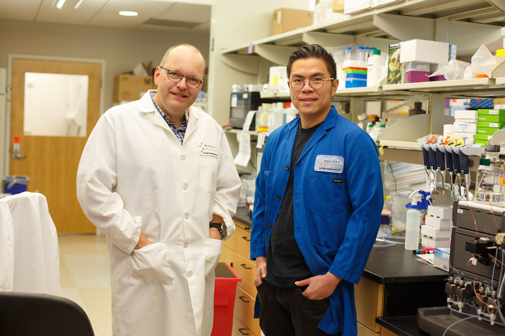 The new research will be led by Christoph Rader (left) with Hans Renata (right) and William Roush (not pictured). (Photo by Scott Wiseman)