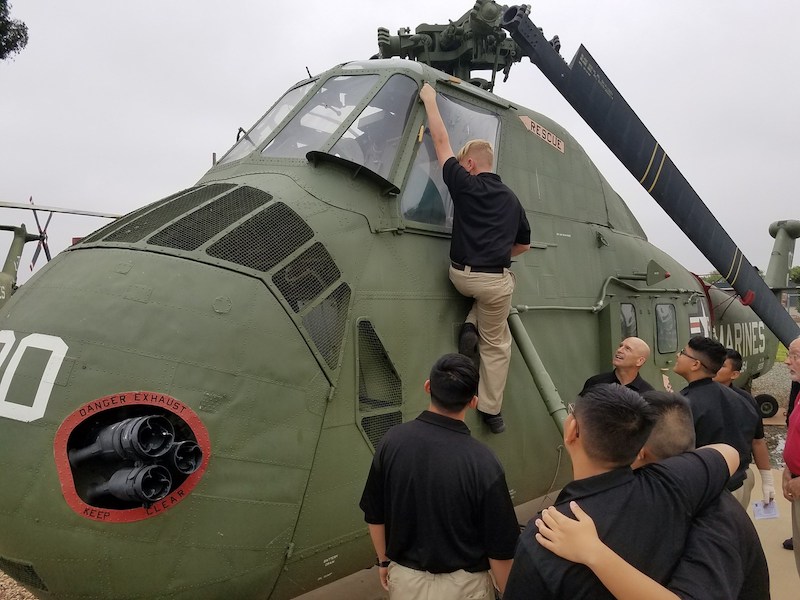 Cadets exploring an aircraft during their visit to the Miramar Air Museum. (Photo courtesy of the Army and Navy Academy)