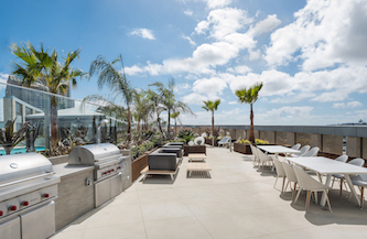 Outdoor grill by pool