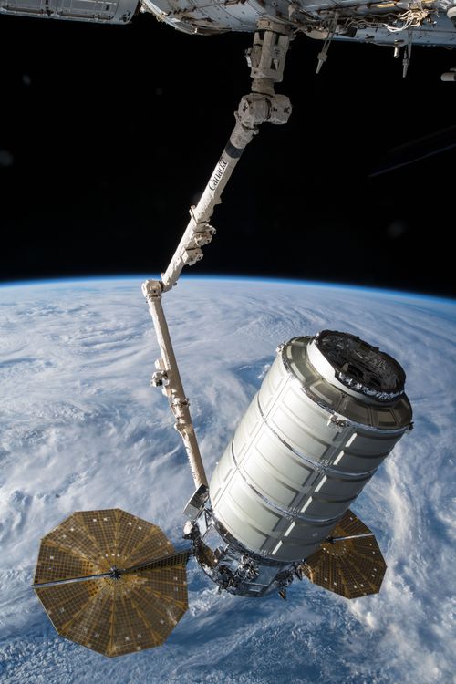 From May 24, 2018 when the “S.S. J.R. Thompson” Cygnus arrived at the International Space Station and delivered 7,400 pounds of cargo to astronauts on board. The spacecraft successfully departed from the station on July 15. (Photo credit: Northrop Grumman)