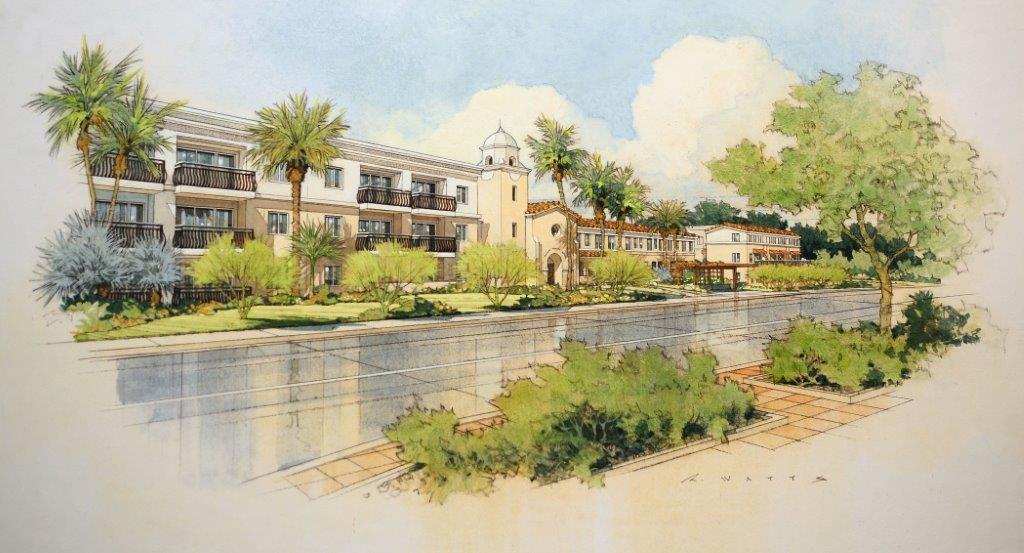 Rendering of the planned 130-unit apartment community to be built at the former Little Flower Haven convent and assisted living facility. (Credit: Pathfinder Partners)