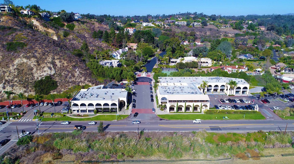 The two-building, two-story property sits at the gateway between Del Mar and Rancho Santa Fe.