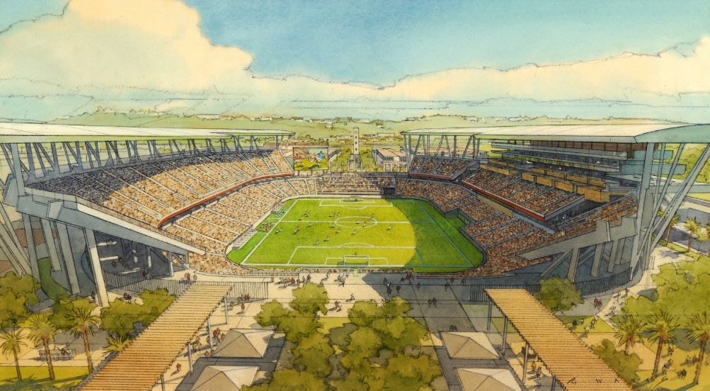 Rendering of the stadium proposed by SDSU West