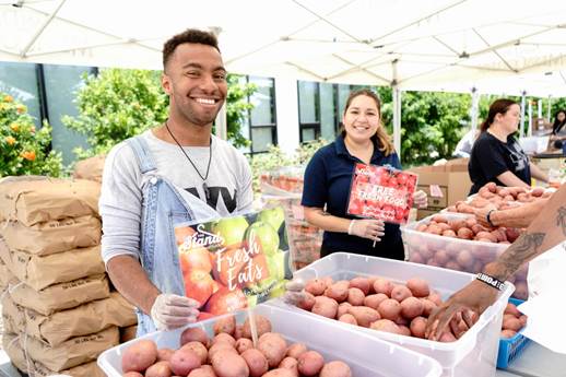 At The Stand Farmers Market at San Diego Mesa College, students receive fresh produce at no cost — one of the ways San Diego Community College District is addressing problems cited in the report. (Photo courtesy of Mesa College)