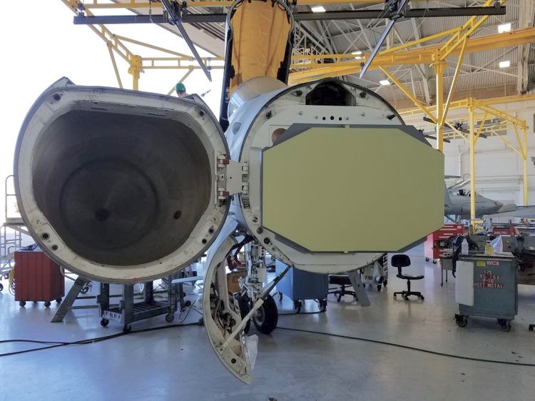 At the request of the Marine Corps, Northrop Grumman successfully performed a fit check of a production APG-83 SABR on a F/A-18C Hornet. (Photo courtesy of Northrop Grumman) 