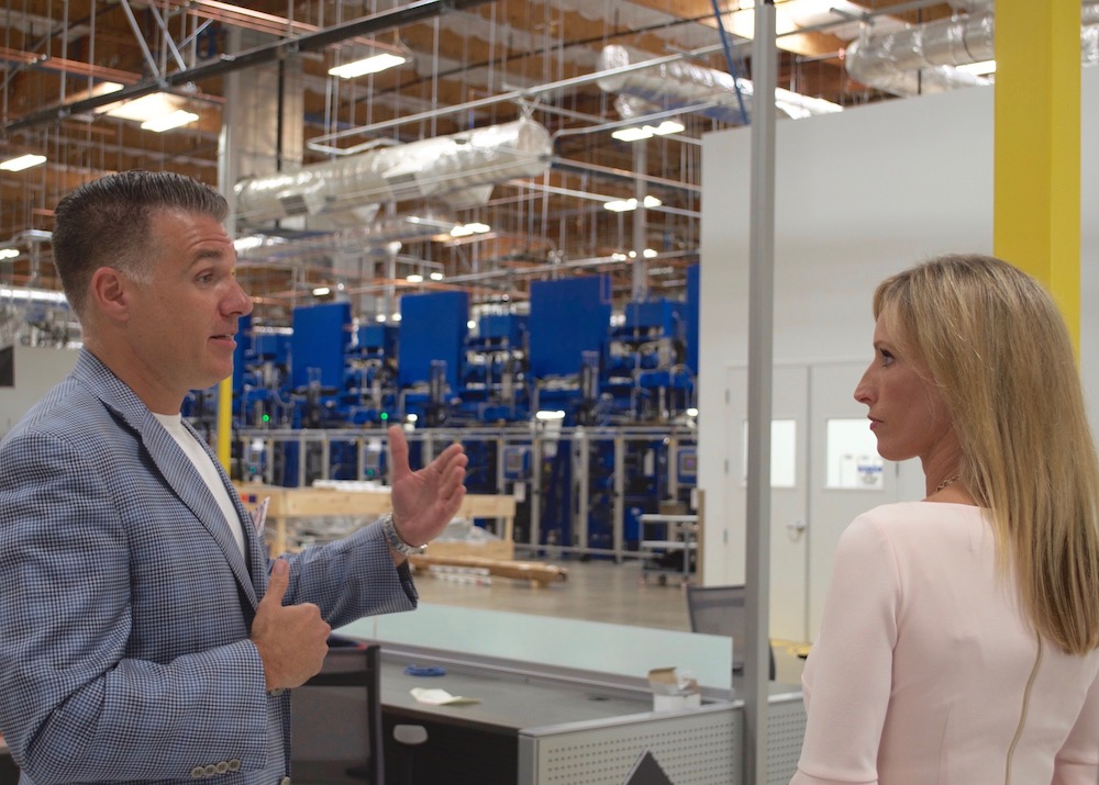 Ray Ringleb, senior director of business development for Meggitt Polymers & Composites, describes the operation’s advanced manufacturing flow to San Diego County Supervisor Kristin Gaspar.