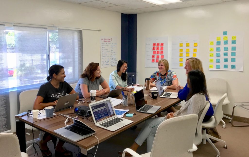 Attending Ad Astra’s second cohort, from left: Vidya Dinamani, Ad Astra co-founder; Kate Dilligan, Cooler Heads founder; Debbie K. Chen, Hydrostasis founder; Julie Collens, Vivid Genomics founder; Dr. Silvia Mah, Ad Astra co-founder; and Allison Long Pettine, Ad Astra co-founder.