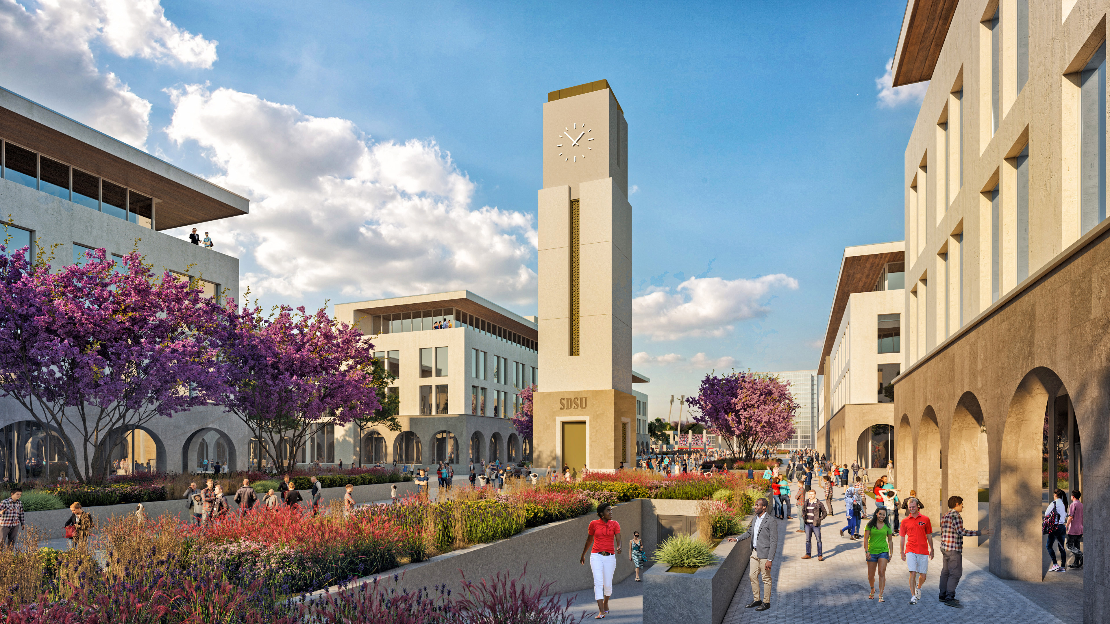 Rendering of the campus mall in the proposed SDSU Innovation District (Credit: SDSU)