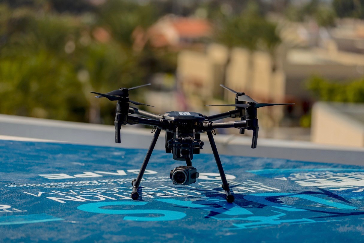 A drone equipped with Cape Aerial Telepresence software is ready to deploy from the City of Chula Vista Police Department headquarters.