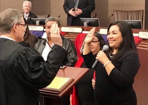 Consuelo Martinez is sworn in to the Escondido City Council. (Photo courtesy of Cal State San Marcos)