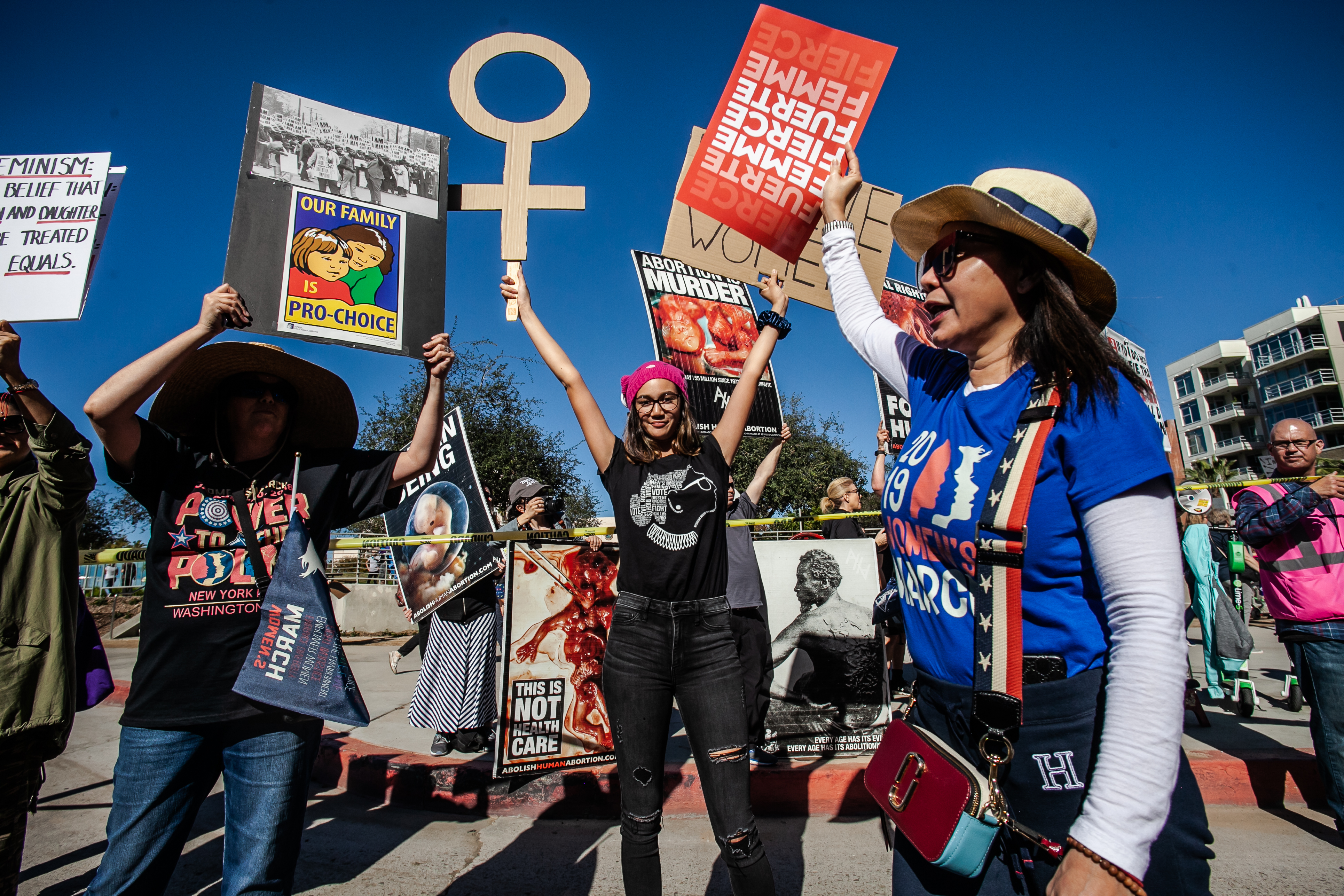 Thousands of women turned out Saturday to participate in Women’s March 2019 in downtown San Diego and dozens of other cities across the country in a push for social justice and federal policies that promote equality for all.