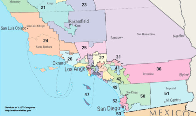 Current congressional districts in Southern California.