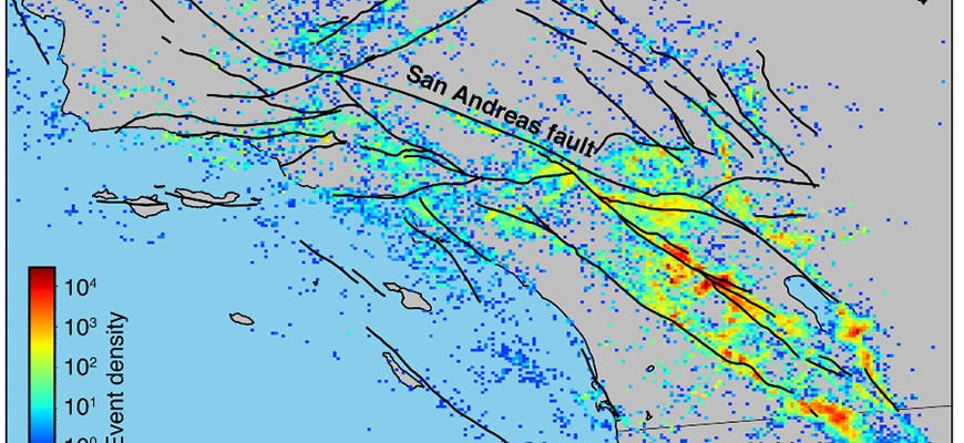 New mapping of earthquake density reveals hundreds of thousands of small earthquakes. (Image: Science)