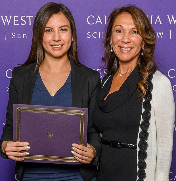 Erika Rivas, student at California Western School of Law, left, with Cal Western Professor Laura Padilla
