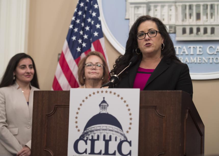 Assemblywoman Lorena Gonzalez at a Latino Caucus legislative priorities press conference on April 3. (Courtesy Lorena Gonzalez)