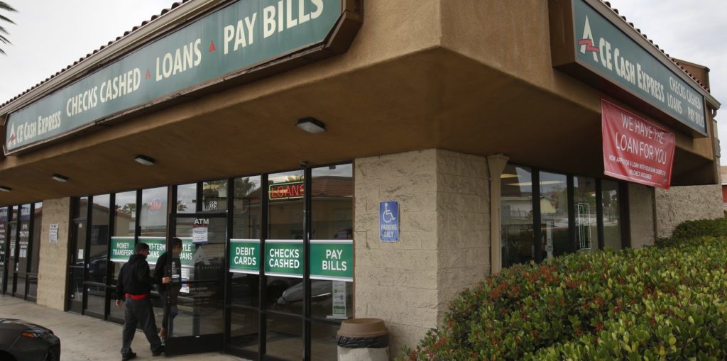 Lenders like this ACE Cash Express in Chula Vista are issuing a growing number of high-rate loans to those deemed high-risk customers. Photo by Peggy Peattie for CALmatters