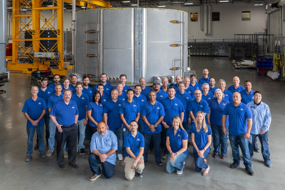 The ITER Central Solenoid team in front of the first module. The module will now undergo rigorous testing before being prepared for shipment to France. (Photo courtesy of General Atomics)