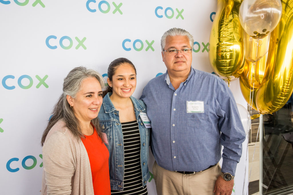 Scholarship winner Vanessa Sevilla, Otay Ranch High School graduating senior, with her parents. Vanessa will major in global health or neuorscience. (Photo courtesy Cox Charities)