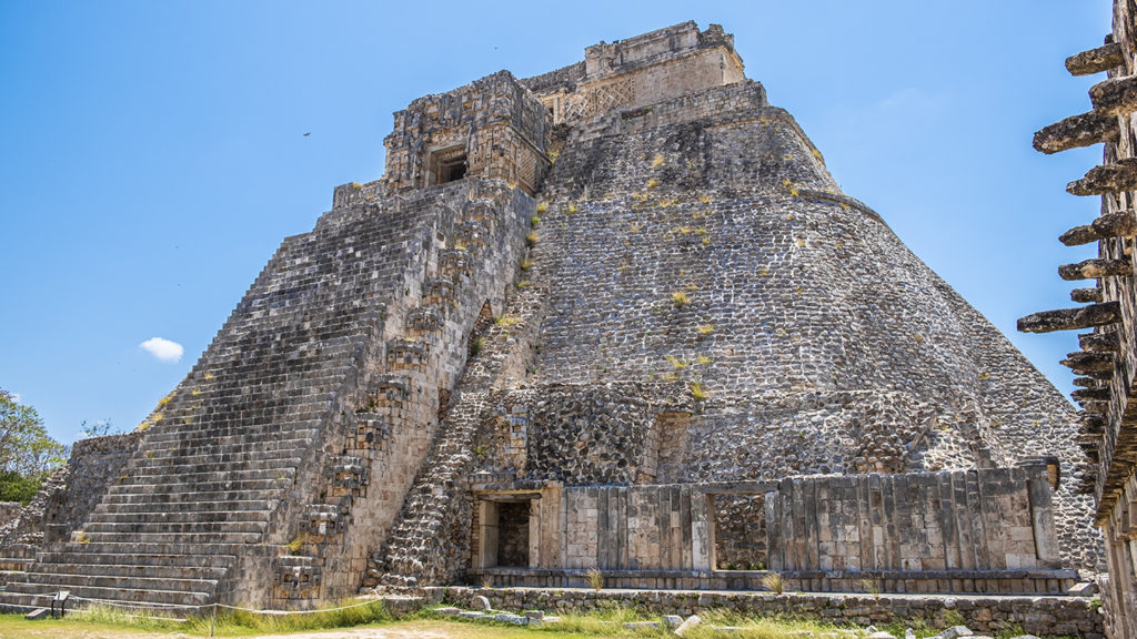 The Mayan Pyramid of the Magician, built on top of existing pyramids, in Uxmal, one of the largest cities of the Yucatán peninsula.