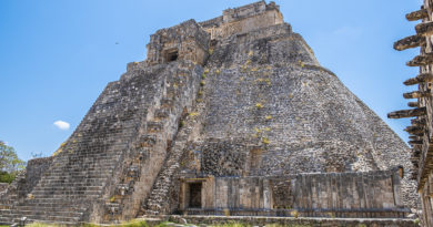 The Mayan Pyramid of the Magician, built on top of existing pyramids, in Uxmal, one of the largest cities of the Yucatán peninsula.