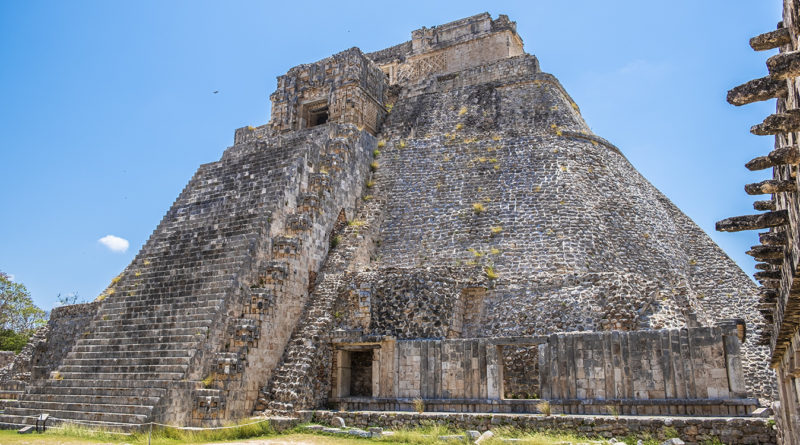 The Mayan Pyramid of the Magician, built on top of existing pyramids, in Uxmal, one of the largest cities of the Yucatán peninsula.
