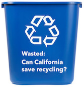 Isolated Blue Recycle Bin.
