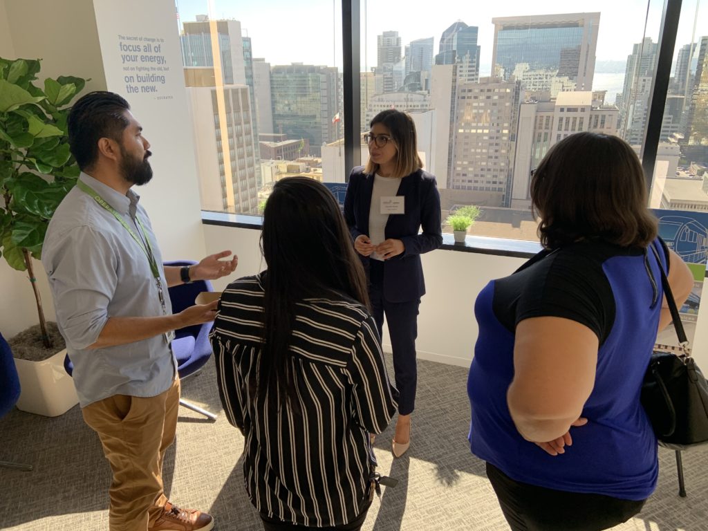 Krystal Ayala, SANDAG regional planner, in conversation at the Vision Lab open house.