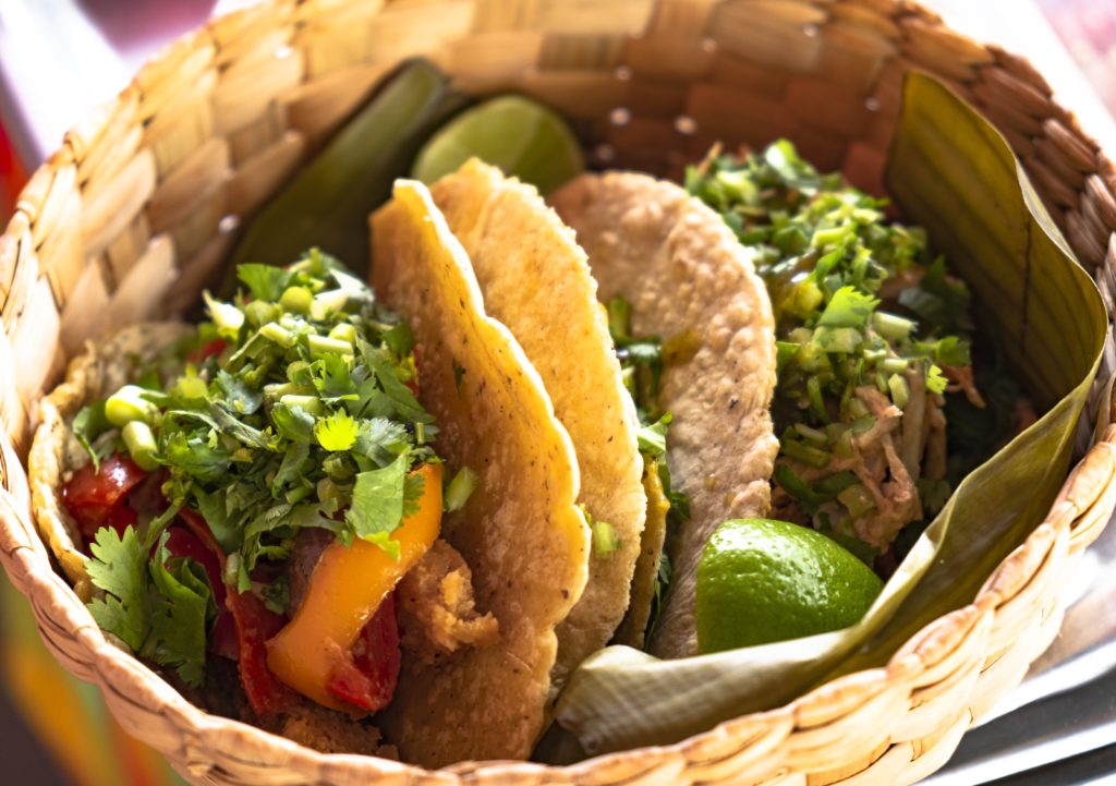 Fresh tacos made to order at the Vegetarian Market.