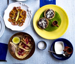  Lunch is served at Mar y Cielo — tacos, ceviche, and sopes.