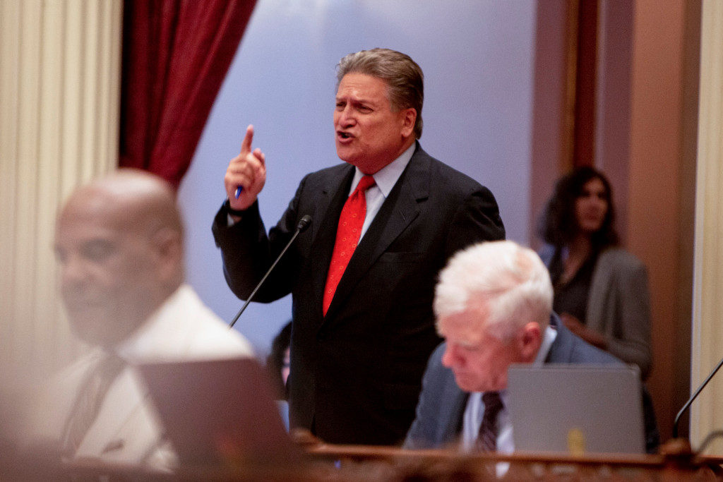 Senator Robert M. Hertzberg makes a statement in the Senate chamber on July 8, 2019.