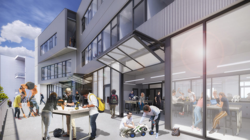 Rendering of the Design and Innovation Building's classroom terrace.