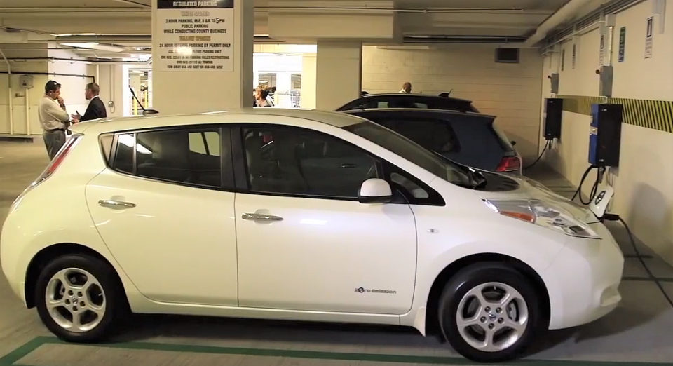 An electric vehicle charging station at the County Administration Center.