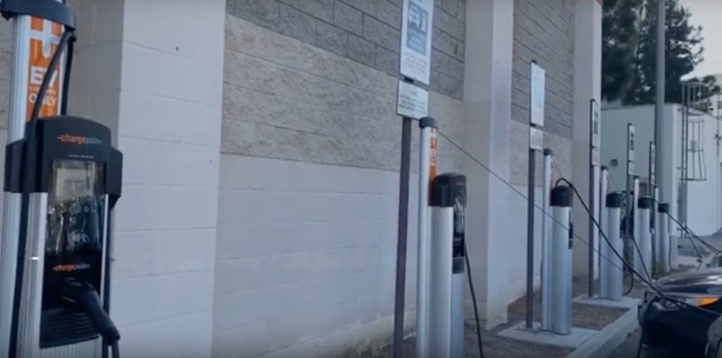 SDSU has nearly two dozen electric vehicle charging stations on campus. (Image from video by Melissa Porter/SDSU)