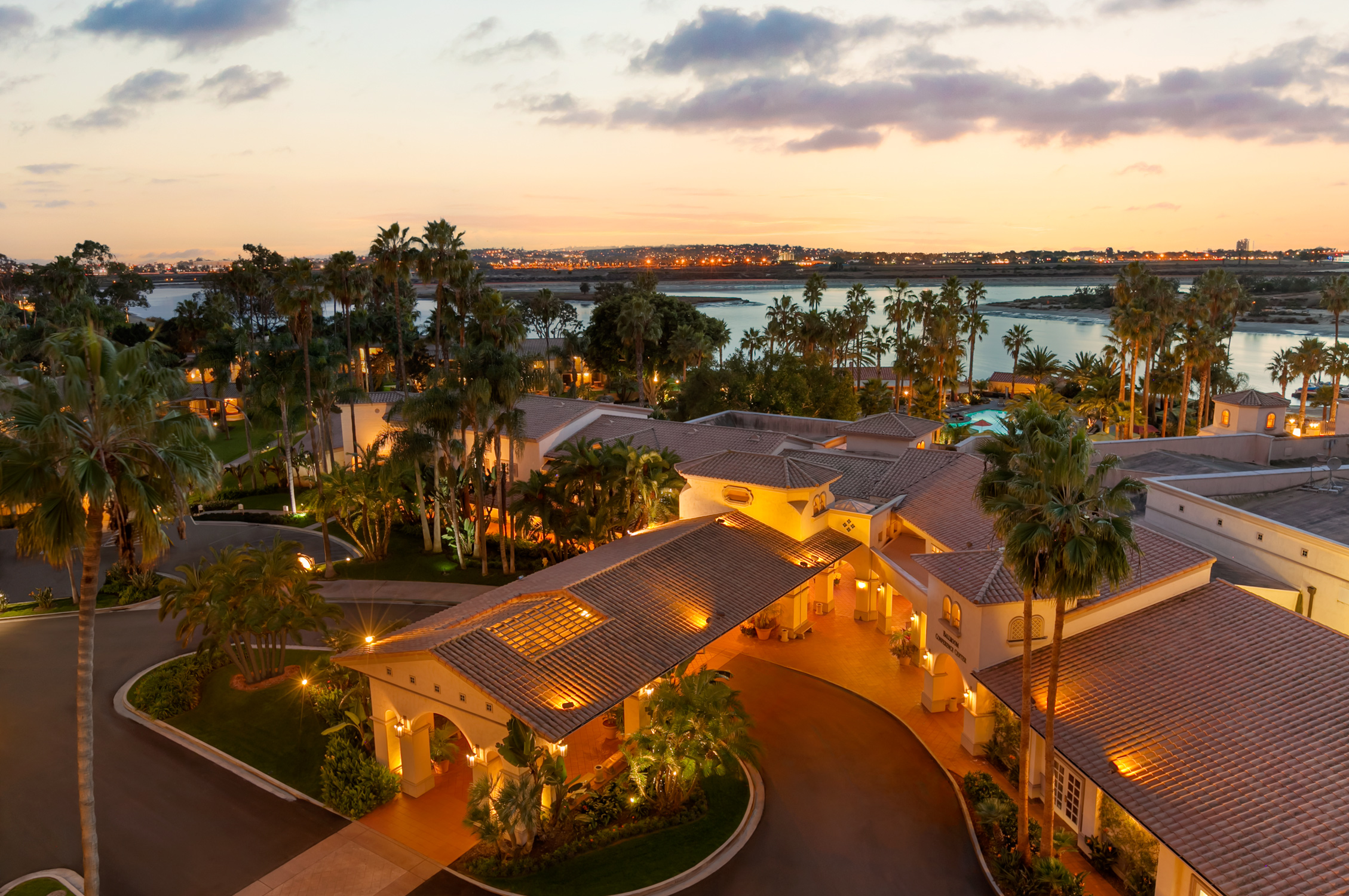 San Diego Mission Bay Resort at sunset.