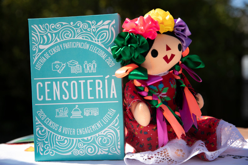 Censoteria, a card game developed at La Luz in Sonoma, is based off of the familiar La Loteria game and helps to engage community members with civics, the census and public services. (Photo by Anne Wernikoff for CalMatters)