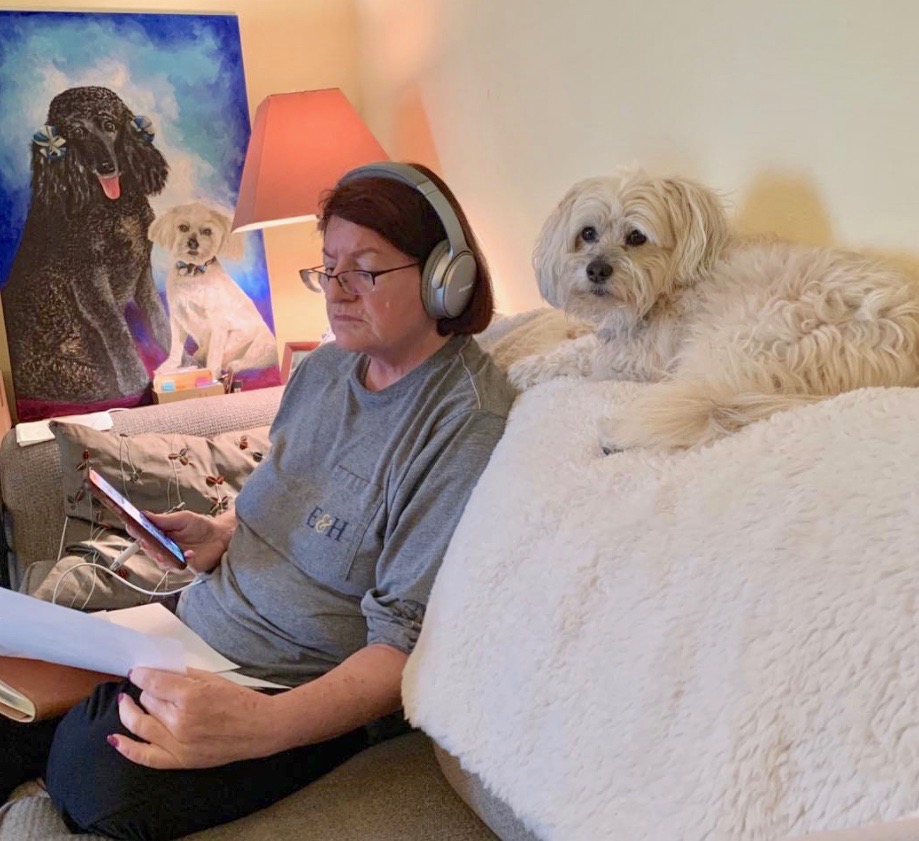 California State Senate President Toni Atkins working from home. Photo via Instagram