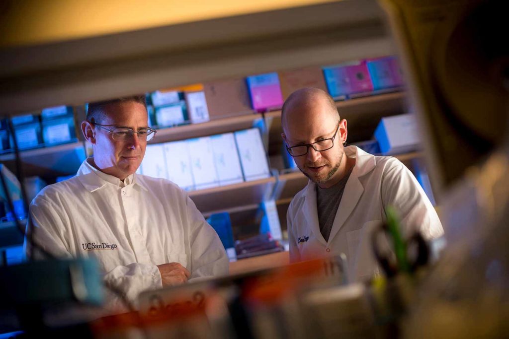 Rob Knight, director of the Center for Microbiome Innovation, and Daniel McDonald, scientific director of The Microsetta Initiative. (Photo by Erik Jepsen/UC San Diego)
