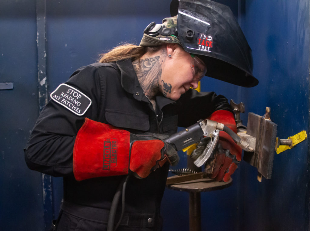 Sharla Knight completes welding project at San Diego Continuing Education.