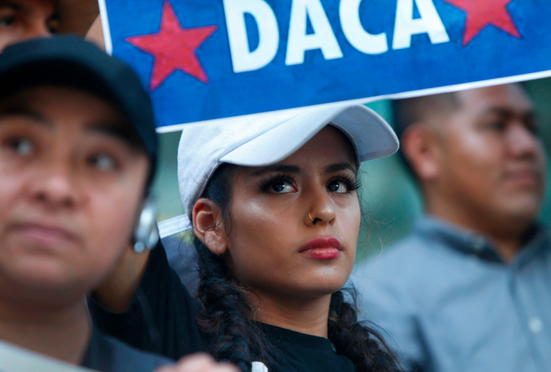 DACA recipient Flor Martinez attends a rally following President Trump's rescinding of the program in 2017. Today the U.S. Supreme Court ruled he could not halt the program, affects nearly 200,000 California 'Dreamers.' (Photo by Karl Mondon/Bay Area News Group)